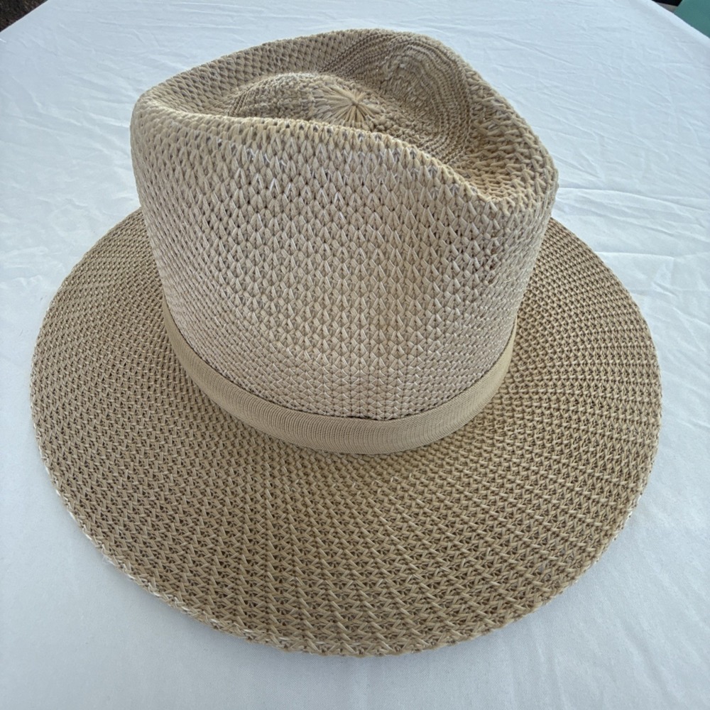 Women's Tan Straw Wide Brim Panama Beach Roll Up Bucket Hat Cap Size OS - Picture 2 of 5